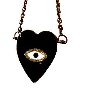 Necklace Evil Eye Rhinestone Black Gold Goth cutesiest Valentine Jewelry
